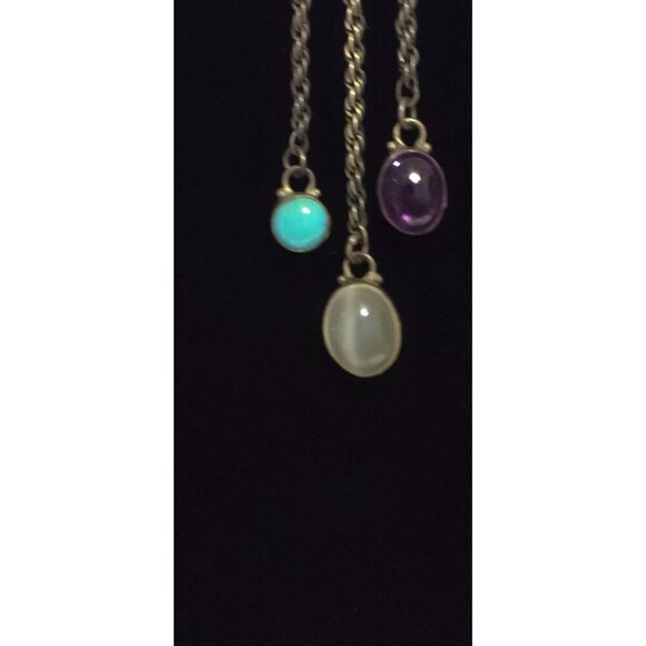 Carved Moon Face Sajen Dangle 925 Earrings Amethyst Turquoise & Moonstone - Picture 6 of 14